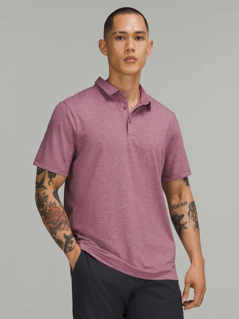 Lululemon Men's Heathered Mauve Polo Shirt Classic Short Sleeve Large